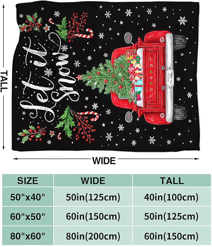 Christmas Truck Blanket for Girls Women Boys Men Adults Kids Soft Cozy Fleece Red Truck Throw Blankets Gifts Warm Flannel Plush Lightweight Decor for Couch Bed Sofa 80"X60"