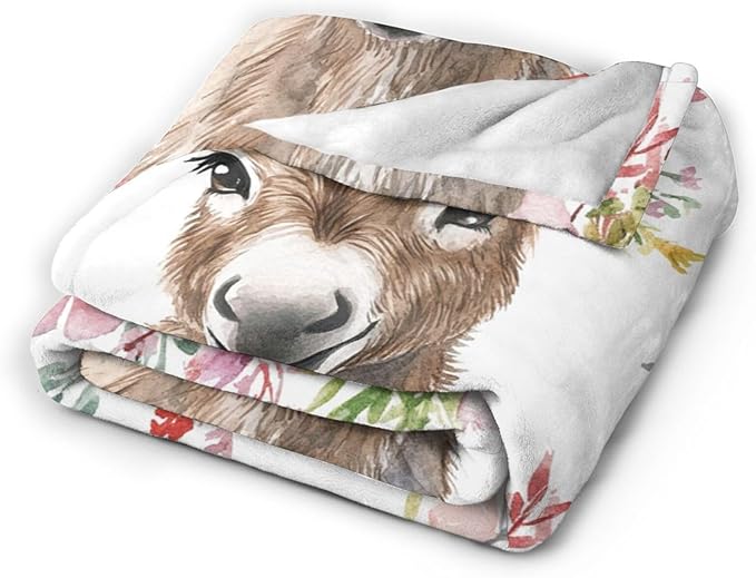 Donkey Fleece Throw Blanket 50"x60" Multicolor Soft, Breathable, Unique Design - Perfect for Reading, Napping, Camping, Travel