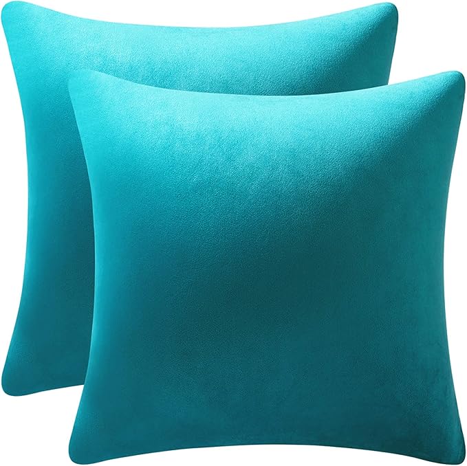 DEZENE Euro Sham Covers 26x26 Turquoise: Pack of 2 Cozy Soft Velvet Square Modern Luxury Decorative Throw Pillow Cases for Sofa Couch Living Room Bed Home Decor
