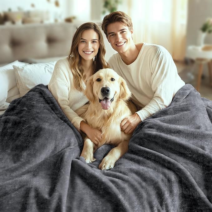 JYK Korean Style Mink Fleece Blanket King Size 4.4 LB, 1 Ply Extra Soft,Lightweight Breathable Plush Fuzzy Cozy King Blanket for Couch Sofa Bed Camping Room Décor, 85x95 Inches, Dark Grey