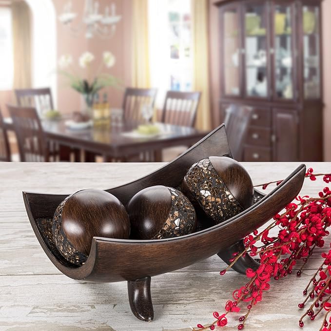 Creative Scents Schonwerk Brown Walnut Decorative Orbs for Bowls and Vase Fillers (Set of 3) Resin Sphere Balls for Living, Dining Room, Coffee Table Centerpiece Home Decor - Great Gift Idea