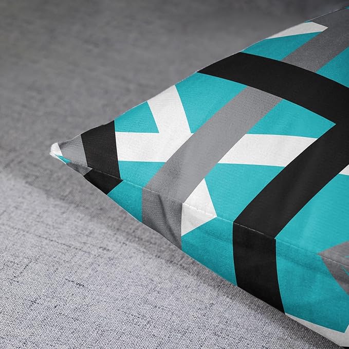 Emvency Set of 2 Throw Pillow Cover Turquoise Black Stripes Grey White Design Retro Teal Decorative Pillow Case Striped Home Decor Square 18x18 Inch Cushion Pillowcase