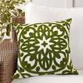 Alysheer Embroidered Decorative Throw Pillow Cover 20"x 20", Boho Mandala Modern Thick Embroidery Pattern, Durable Cotton Canvas Soft Cushion Case for Sofa Couch Bed Living Room (Olive Green)