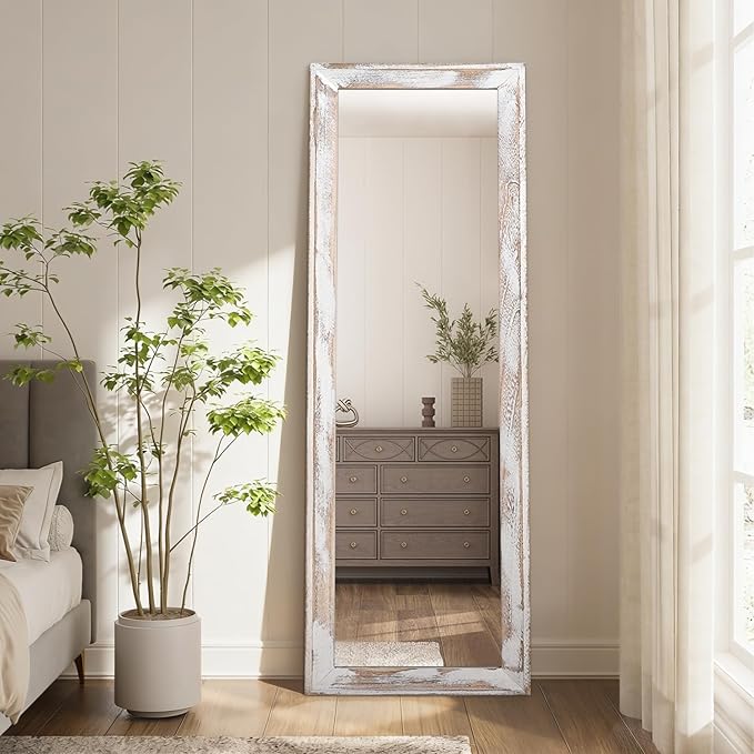AAZZKANG Wall Mirror Full Length with Wood Frame 65"x22" Rustic Large Full Body Mirrors Decorative for Bedroom Living Room Bathroom Entryway Hanging Rectangular White