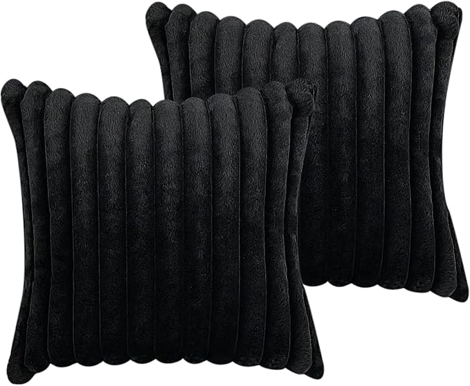 20x20 Throw Pillow Covers Set of 2, Decorative Faux Fur Covers for Bed, Couch Soft Fluffy Pillow Cover with Velvet Back for Living Room, Neutral Home Décor Accent for Sofa - Black
