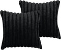 20x20 Throw Pillow Covers Set of 2, Decorative Faux Fur Covers for Bed, Couch Soft Fluffy Pillow Cover with Velvet Back for Living Room, Neutral Home Décor Accent for Sofa - Black