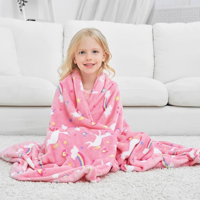 Softan Unicorn Blanket for Girls, Kids Throw Blanket for Boys and Girls Soft Cozy Flannel, Cute Pink Unicorn Blanket for Sofa Couch Bed, Christmas Birthday Gift for Kids Toddler, 50x60 Inches