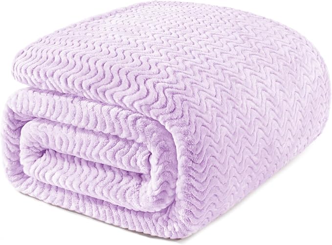 Exclusivo Mezcla King Blanket for Bed, Cozy Lightweight Fleece Blankets for All Season, Decorative Giftable Fuzzy Plush Wave Textured Suitable for Women, Men, Lilac Purple, 90x104 Inches