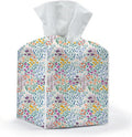 Tissue Box Cover, Tissue Box Holder, Square with Belt Bottom, PU Leather Decorative Organizer for Desk, Tabletop, Countertop Bathroom, Toilet Car, Office, Dresser Bedside, Aesthetic Wildflowers Decor