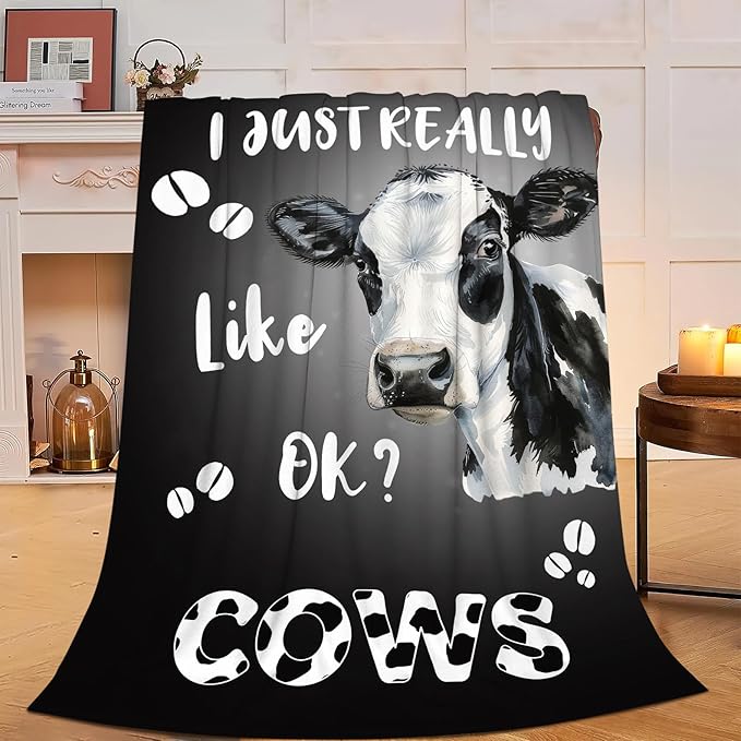 Cow Throw Blanket - Soft Plush Fleece Farm Animal Bedding Blankets- Cozy Cow Print Stuff Gifts for Women Girls Kids Adults 40"X50"