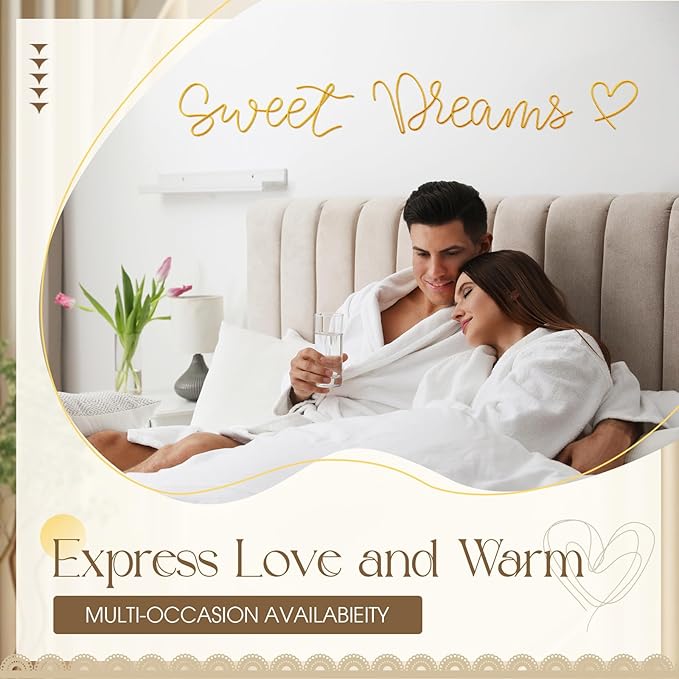 Yousoontic Sweet Dreams Wall Decor Above Bed Minimalist Metal Bedroom Wall Art Modern Sweet Dreams Decorative Metal Sign for Home Bedroom Hotel Dormitory Door Decorations, 29.15'' Total Length (Gold)