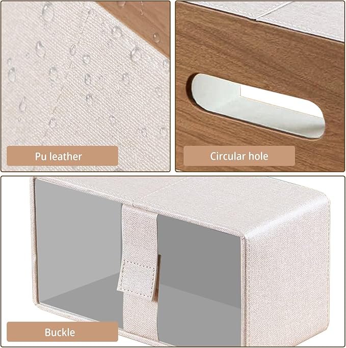 PUSU Plus Rectangular PU Leather Tissue Box Cover with Buckle Bottom - Modern Facial Tissue Dispenser Holder for Bathroom Vanity, Bedside Table, Bedroom, Office & Home Decor