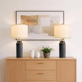 24" Modern Ceramic Black Bedside Lamp Set of 2 Table Lamp for Bedroom Decor Farmhouse Table Lamp for Living Room Office Dorm