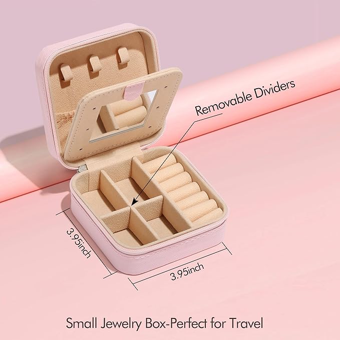 Parima Jewelry Organizer Box | Travel Jewelry Case | Ring, Necklace & Earring Organizer | Small, Pink