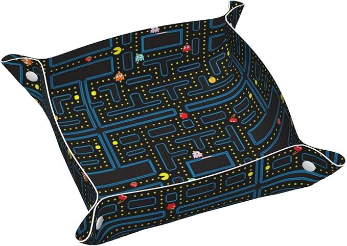 Retro Video Game Pattern Leather Vanity Tray Desktop Storage Organizer, Decorative Catchall Perfume Tray, Bathroom Valet Tray,Nightstand Caddy Holder for Keys Phone Wallet Coin Jewelry, S