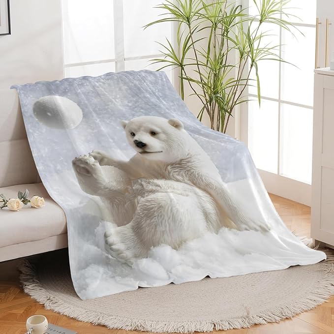 Polar Bear Blanket for Girls Women Boys Men Adults Kids Soft Cozy Fleece Cute White Bears Throw Blankets Gifts Warm Flannel Plush Lightweight Decorative for Couch Bed Sofa 50"X40"