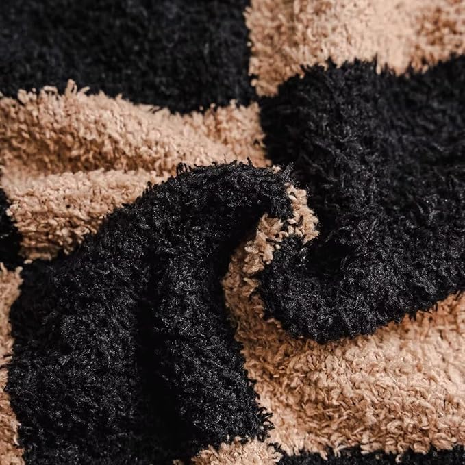 Soft Checkered Throw Blanket, Ultra Cozy Knit Throw Blanket Fluffy Fuzzy Reversible Checkerboard Blanket for Travel Couch Sofa Bed Decor, 51x63 inches, Black Brown