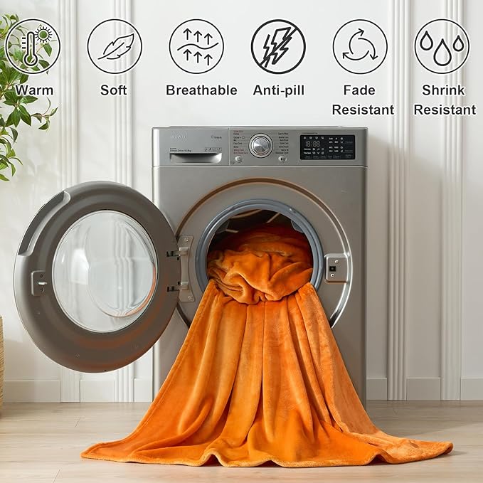Hansleep Fleece Orange Twin Blanket, Super Soft Flannel Fuzzy Plush Cozy Blanket for All Seasons, Orange, Twin 60x80 Inches