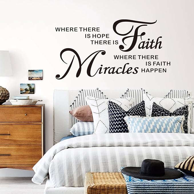 Bible Verse Wall Decals for Bedroom: Christian Quotes Inspirational Living Room Vinyl Art Wall Stickers - Where There is Hope There is Faith 36.2" X 19"