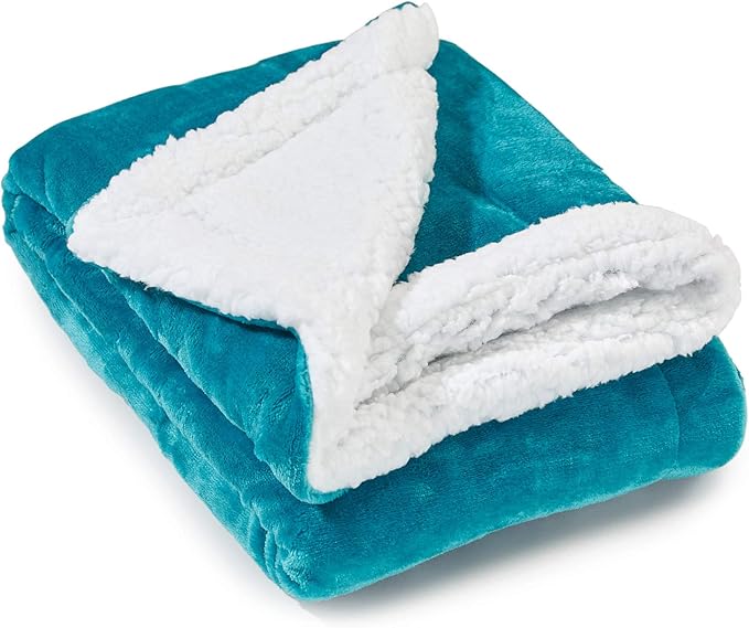 Genteele Sherpa Throw Blanket Super Soft Reversible Ultra Luxurious Plush Blanket, 40 x 50 inches, Teal/White