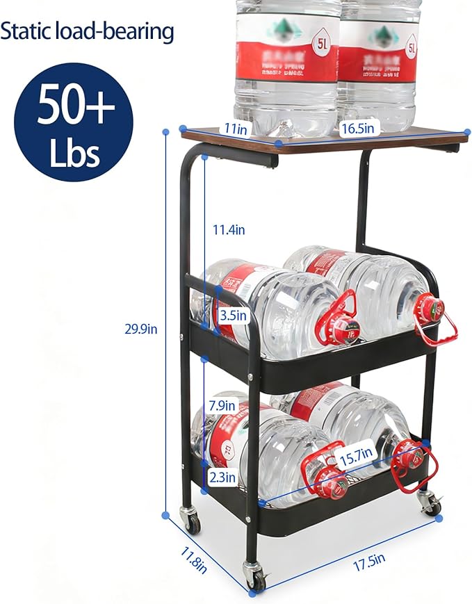 3-Tier Metal Rolling Cart with Walnut-Textured Table Top,Utility Cart with Wheels for Bedside, Living Room, Kitchen,Office & Bathroom Storage