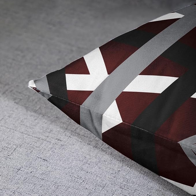 Emvency Set of 2 Throw Pillow Cover Burgundy Red Black Stripes Grey White Design Retro Decorative Pillow Case Striped Home Decor Square 18x18 Inch Cushion Pillowcase