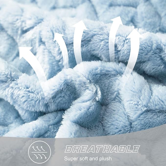 Exclusivo Mezcla Fleece Throw Blanket for Couch and Bed, 50x70 Inches Soft Cozy Jacquard Flannel Blankets, Lightweight Fuzzy Plush Warm Throws for Women, Light Blue