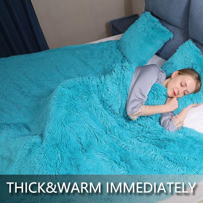 YUSOKI Long Faux Fur Throw Blanket for Sofa Couch,2 Layers,2.1lb,All Ages,Home Decoration, (Teal,50" x 60")
