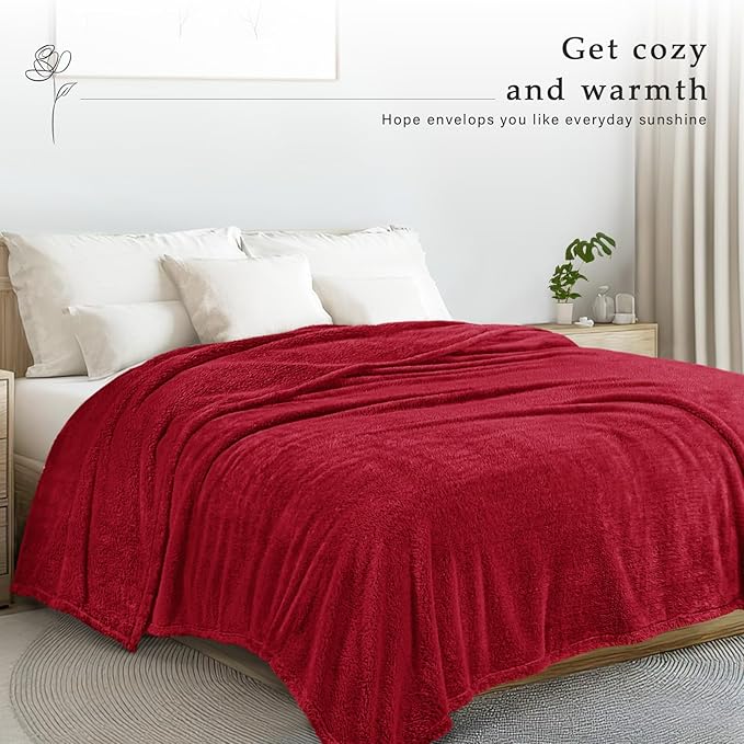 Exclusivo Mezcla King Size Blanket for Bed, Super Soft Velvet Plush Fleece Blankets, Fuzzy Cozy and Warm for Winter, 90x104 Inches, Deep Red