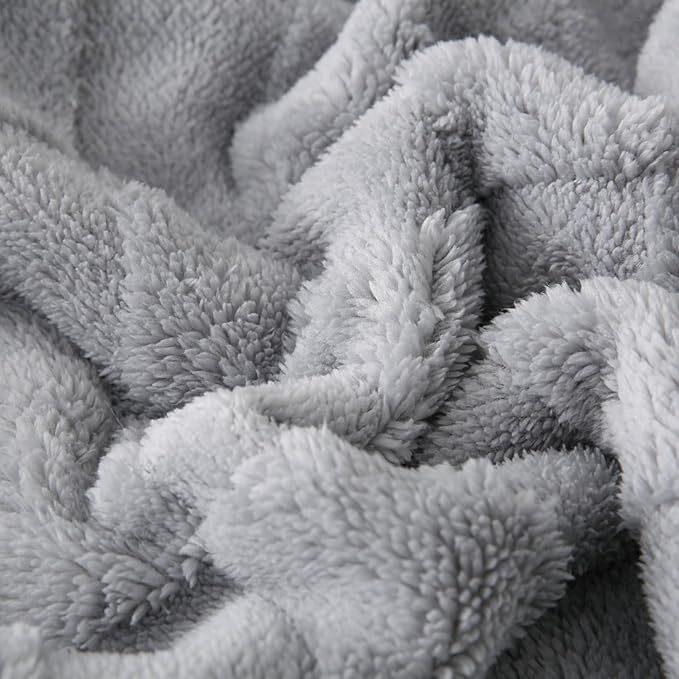 Sherpa Throw Blanket for Couch, Flannel Cozy Soft Thick Blanket for Bed - Fleece, Light Grey, 60x80 Inches
