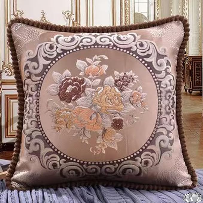 SZHELEJIAM Pillow Covers 18x18 inch,Set of 2 Pillow Cases,Jacquard Retro Embroidered Pillow Cover, Sofa Decorative Cushion Cover,for Bed Couch Sofa Living Room Soft Cushion Cases (Coffee)
