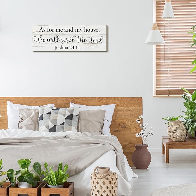 Jetec Farmhouse Bible Verse Scripture Wall Signs, As for Me and My House We Will Serve the Lord Wooden Plaque Decor for Church Home Christian Wall Art Decor (Joshua)