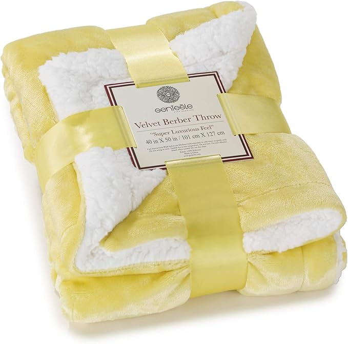 Genteele Sherpa Throw Blanket Super Soft Reversible Ultra Luxurious Plush Blanket, 40 x 50 inches, Yellow/White