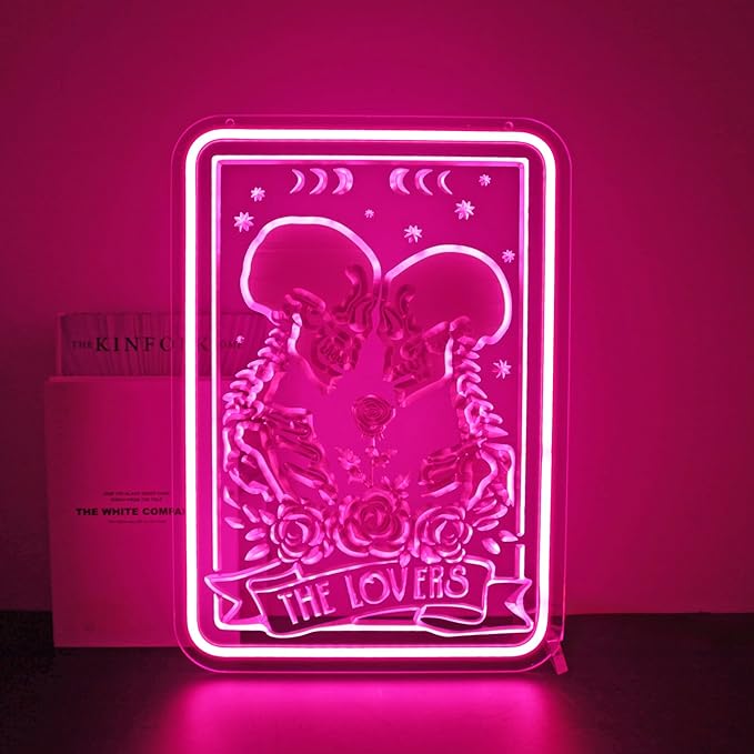 Neon Sign, Skull Lover Neon Signs for Wall Decor - Pink LED Light for Man Cave, Bedroom, Gaming Room - USB Powered Light Up Sign Halloween Christmas Party Decoration