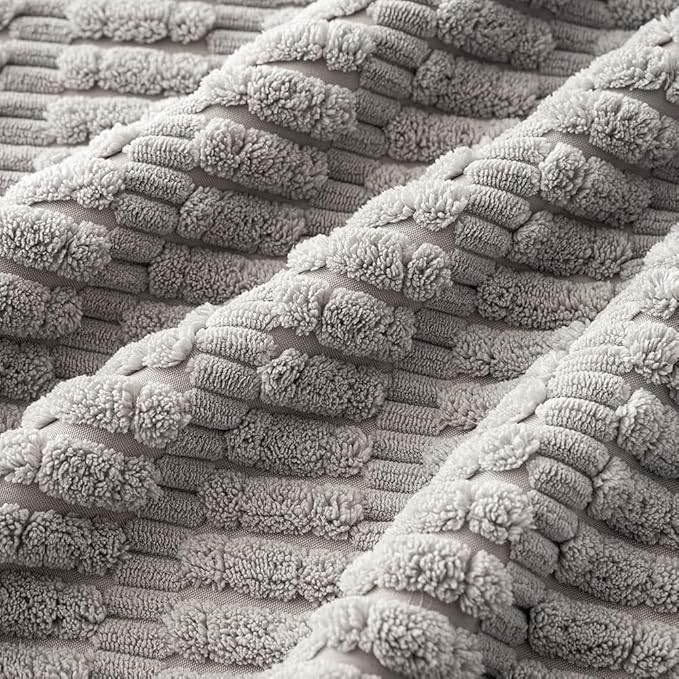 MIULEE Pack of 4 Light Grey Corduroy Decorative Throw Pillow Covers 20x20 Inch Soft Boho Striped Pillow Covers Modern Farmhouse Home Decor for Sofa Living Room Couch Bed