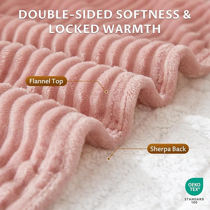 Reaks Electric Heated Throw Blanket, Silky Soft Flannel & Sherpa Heating Blanket Throw with 5 Heat Levels & 3 Hours Auto Off, Warm Gifts for Women Mom Grandma, ETL Certified (50x60 inches, Pink)