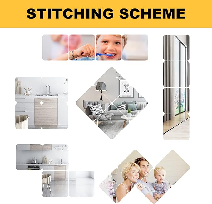 Wall Mirror Full Length, Thick 0.127", 12"X12", 4 Pcs, Unbreakable Gym Mirrors for Home Gym, Plexiglass Makeup Mirror Tiles, Full Body Workout Wall Mirrors, Over The Door Wall-Mounted Sticker