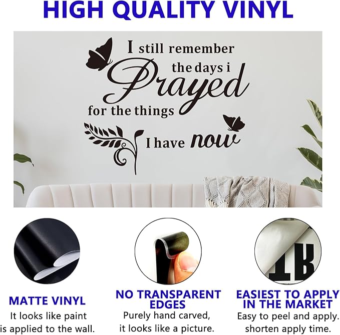 Inspirational Home Quotes Wall Decals: Family Vinyl Art Wall Stickers for Living Room Kitchen - I Still Remember The Days I Prayed 24" X 20"