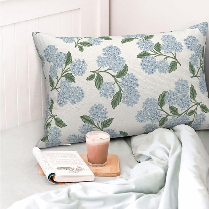 AEIOAE Spring Pillow Covers 12x20 Inch Set of 2, Green Blue Hydrangea Flower Throw Pillows Case,Floral Summer Outdoor Seasonal Decorative Farmhouse Decor Cushion Covers for Home Sofa Bed Couch
