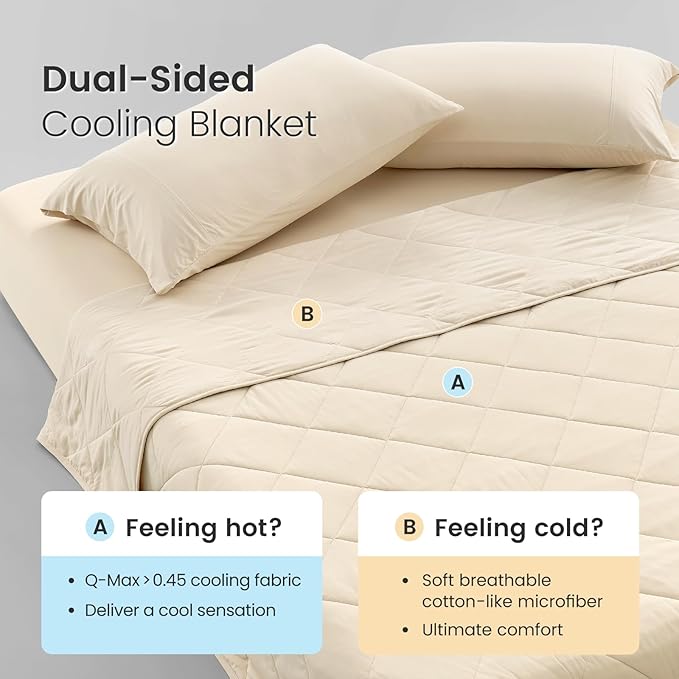 Cozy Bliss Cooling Blanket for Hot Sleepers King Size, Q-Max 0.45 Cooling Comfort, Cold Blankets for Night Sweats Sleeping, Ultra-Cool Lightweight Breathable Summer Blanket for Bed, Khaki 108"x90"