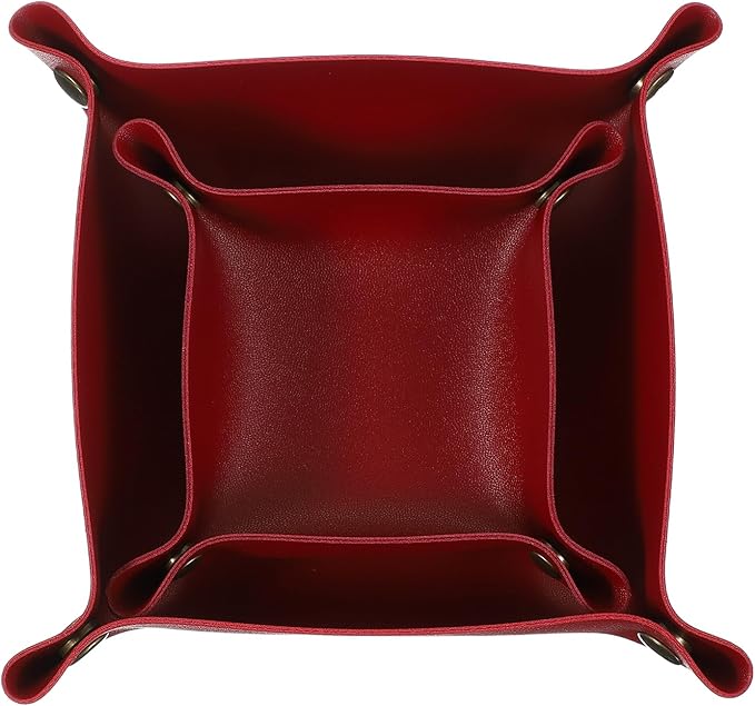 uxcell 2 Pcs Valet Tray for Women and Men, PU Leather Jewelry Tray Entryway Table Bedside Nightstand Catchall Storage Organizer for Jewelry Key Coin Watch Wallet(Square, Dark Red)
