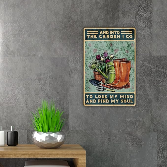 Funny Metal Tin Sign Wall Art Decor - Retro 'Into the Garden I Go to Lose My Mind' Sign for Home Decor Gifts