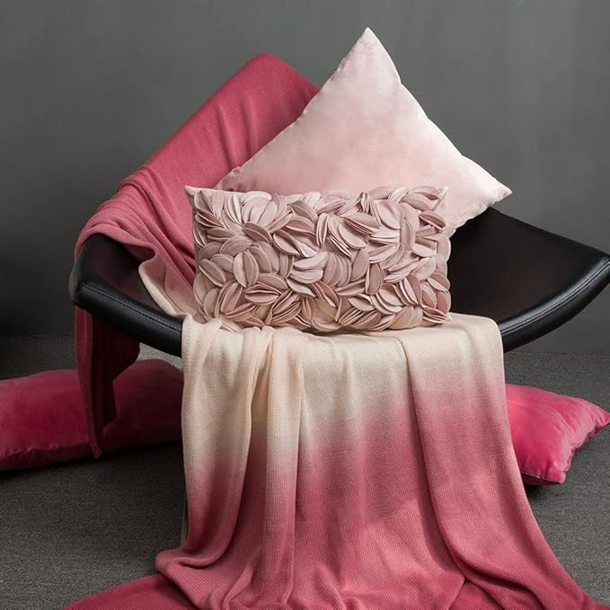 KINGROSE 3D Flower Throw Pillow Cover Home Decorative Pillow Case Sham Soft Lumbar Cushion Cover for Couch Bed Living Room Chair 12 x 20 Inches Rose Gold