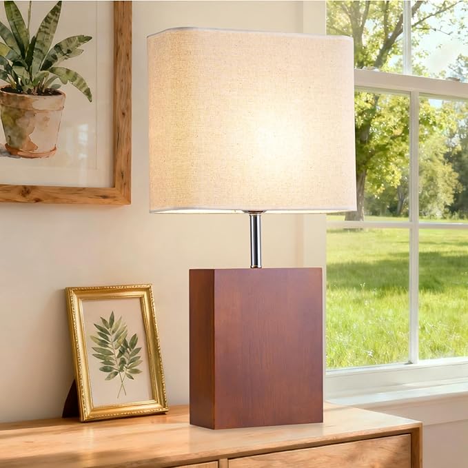 lapupu 23" Wood Table Lamp Set of 2 for Living Room, Modern Bedside Lamps for Bedroom, Large Farmhouse Nightstand Lamp, Desk Lamps for End Table Home Decor, Walnut Wood