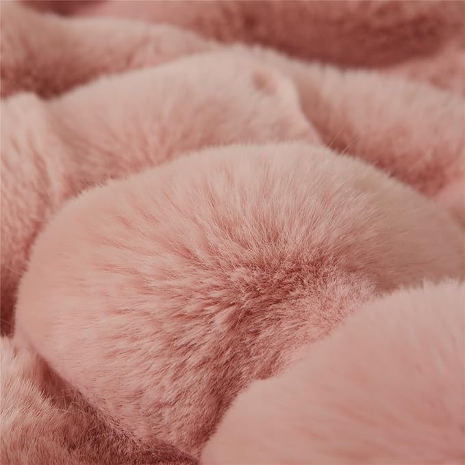 H&D Faux Fur Throw Blanket for Couch,Fluffy Cozy Soft Plush Luxury Thick Fuzzy Fleece Blanket for Couch Bed Sofa Bedroom Living Room,Comfy Bubble Blanket(Rose, Twin (60"x80"))