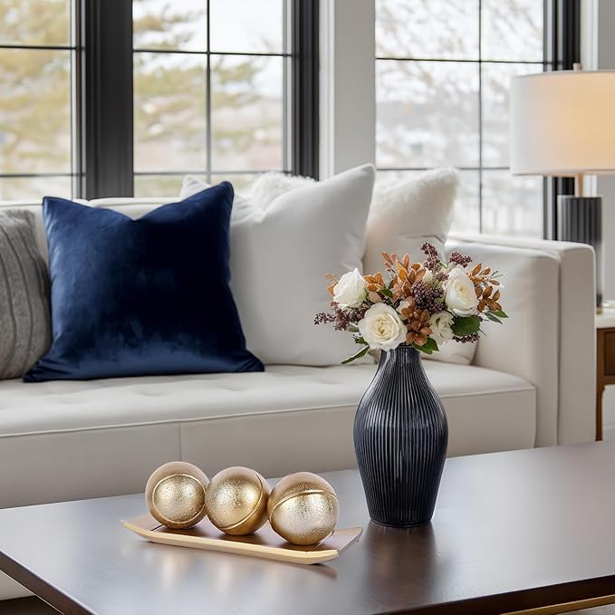LCCCK Decorative Tray with Balls Set, Gold Decor Orbs TV Stand, Coffee Table Centerpiece, Elegant Orbs Decorative Balls for Dining Kitchen Console Fireplace Decor Centro De Mesa De Comedor