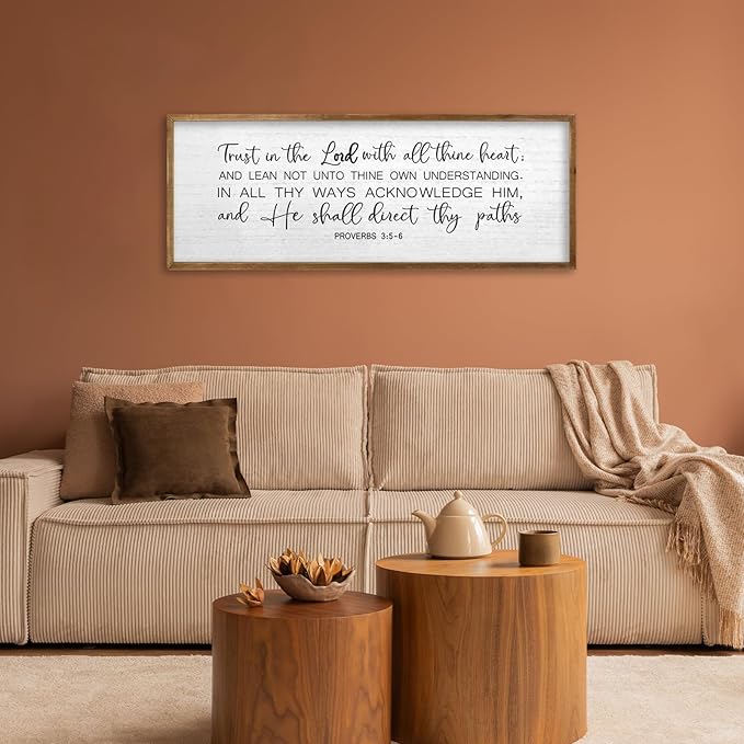 TQianJiang Trust in the Lord With All Thine Heart Bible Verse Wall Decor, 40"X15" Christian Scripture Inspirational Quotes Proverbs 3:5-6 Sign, Faith Motivational Large Religious Christ Prayer Wall Art (Wood)