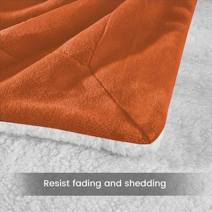 IR Imperial Rooms Sherpa Blankets Queen Size - Thick and Warm Burnt Orange Blankets for Winter, Reversible Soft and Fuzzy Fluffy Queen Size Blanket for Bed, Rust, 90x90 Inches