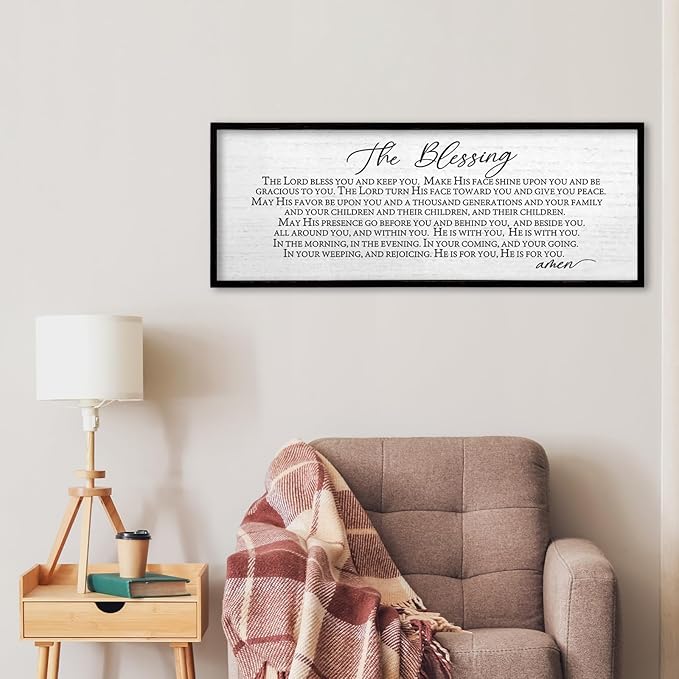 TQianJiang Christian Inspirational Quote Wall Decor The Blessing May The Lord Bless You Sign Scripture 40"×15" Home Bible Verse Positive Sayings for Catholic Living Room Religious Wall Art (Black)