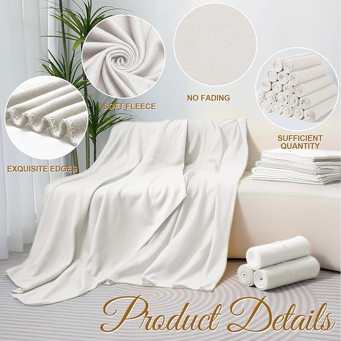 20PCS Off-White Fleece Blankets Bulk 50 X 60, Soft Lightweight Throw Blanket Cozy Blankets Bulk for Bed Sofa Couch Warm Pet Fleece Blanket Set for Wedding Homeless Home Office Travel Gift for Seasons